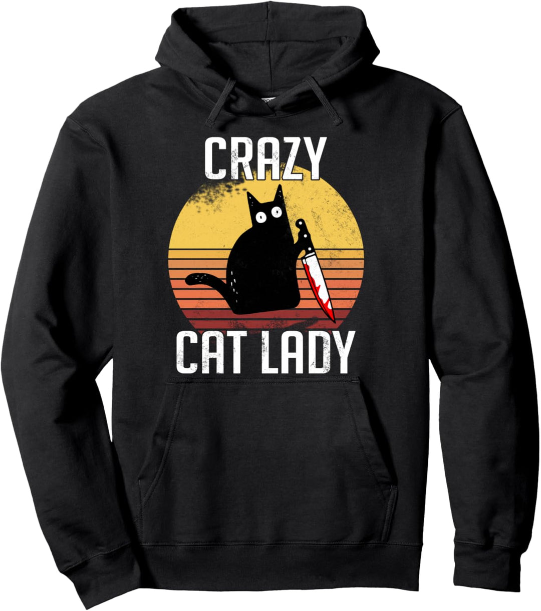Crazy Cat Lady Cat mit Messer Pullover Hoodie