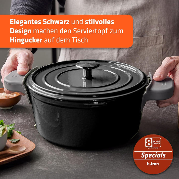 Berndes Serviertopf B.iron 0,75L mit Deckel - 14 cm - Gusseisen mit Emaillebeschichtung - Kochtopf z