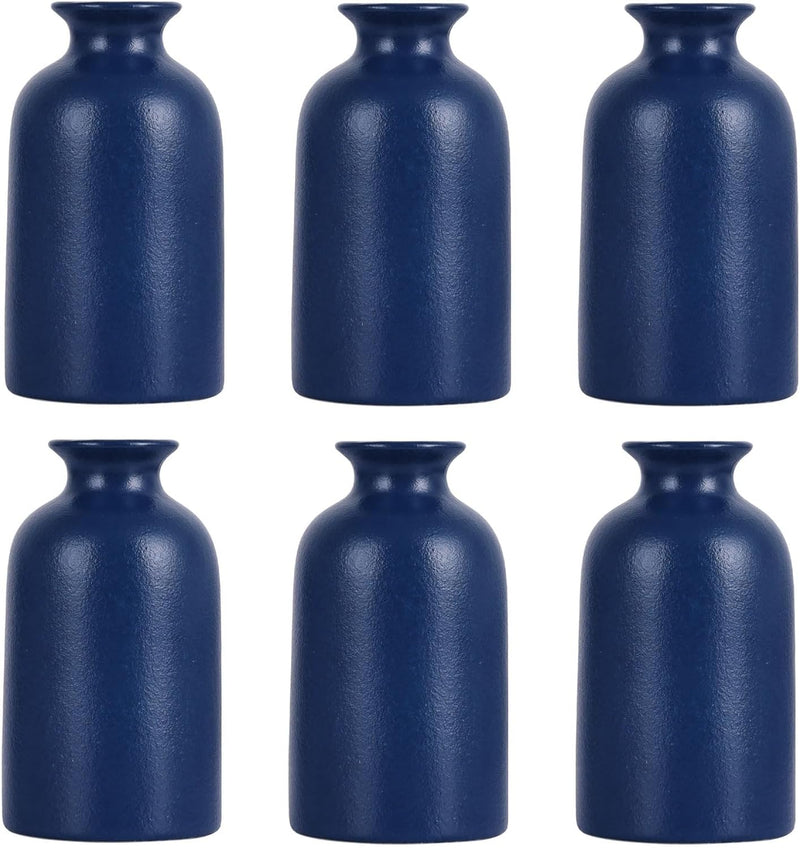 Blaue Keramik Knospe Vasen Set von 6 - wasserdichte Blaue kleine Vase, Landhaus Land Blaue Vasen Hom