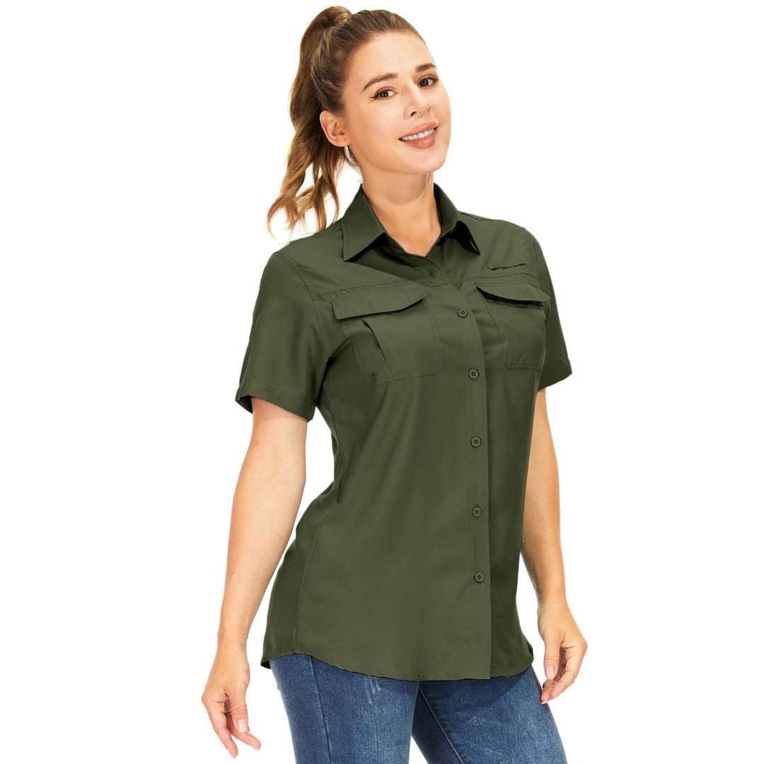 yeyity Hemdbluse Damen Kurzarm UV Schutz Wander Shirt Damen Atmungsaktiv Safari Hemd Schnelltrocknen