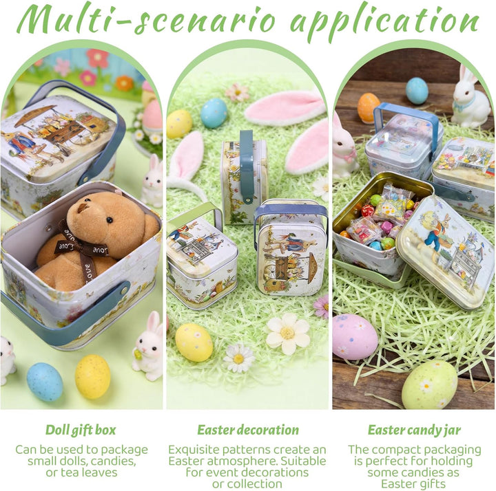 Ostern Keksdose Gebäckdose mit Deckel, 6pcs Ostereier Metalldosen Set, Osterhasen-Keksdose mit Henke