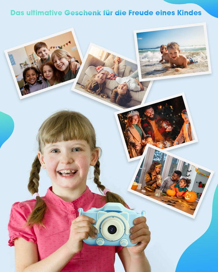 Kinderkamera für Mädchen Jungen, 3-12 Jahre, 2.0”Display Digitalkamera, Doppelobjektiv, 32GB SD-Kart