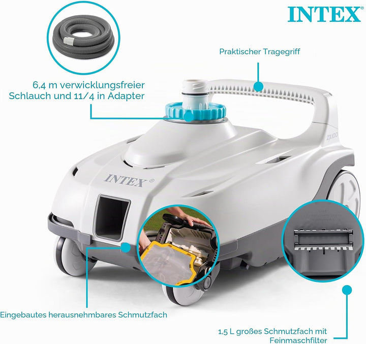 INTEX 28006E ZX100 Auto-Poolreiniger | inklusive 3,8 cm Konverter und 6,3 m verhedderungsfreier Schl