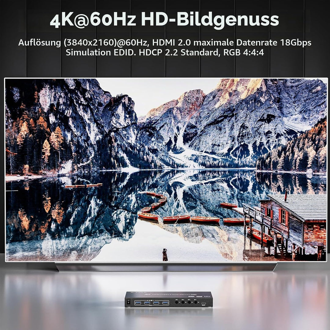 USB 3.0 KVM Switch HDMI 4 Ports 4K@60Hz,KVM Switch 4 PC 1 Monitore Support HDMI2.0,HDCP2.2,Simulatio