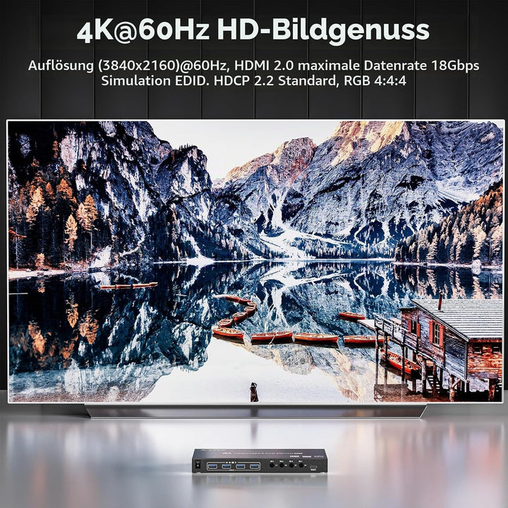 USB 3.0 KVM Switch HDMI 4 Ports 4K@60Hz,KVM Switch 4 PC 1 Monitore Support HDMI2.0,HDCP2.2,Simulatio