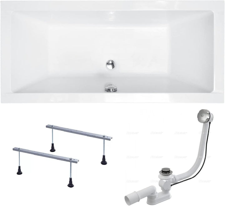 BADLAND Badewanne Original Weiss Acryl Wanne Rechteck QUADRO 190x90 KOMPLETTSET SET + Füssen und Exk