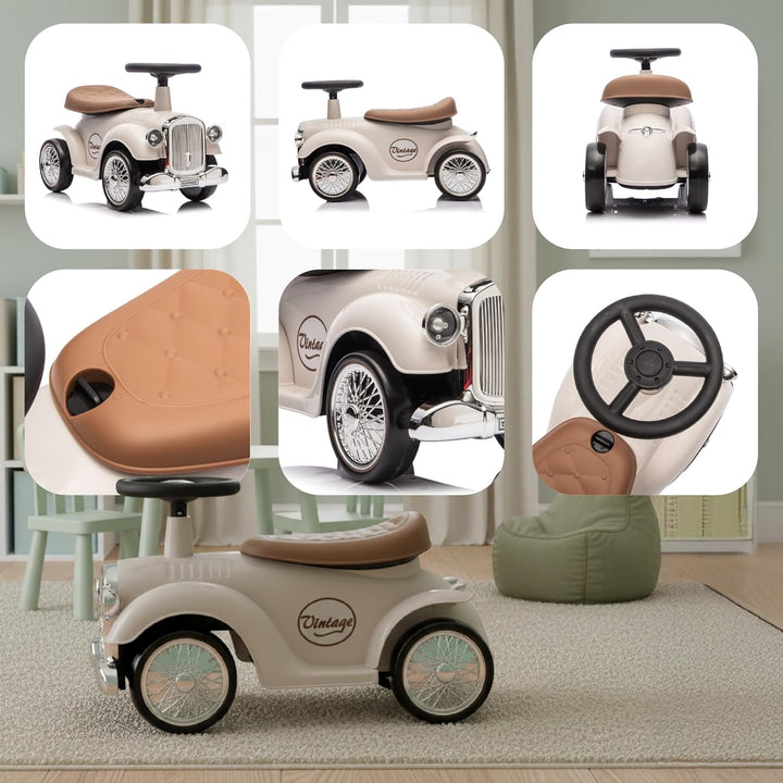 Rutschauto ab 1 Jahr Retro Classic, Rutschauto Indoor, Auto Kinder, Baby Auto, Gehhilfe mit Horn (El