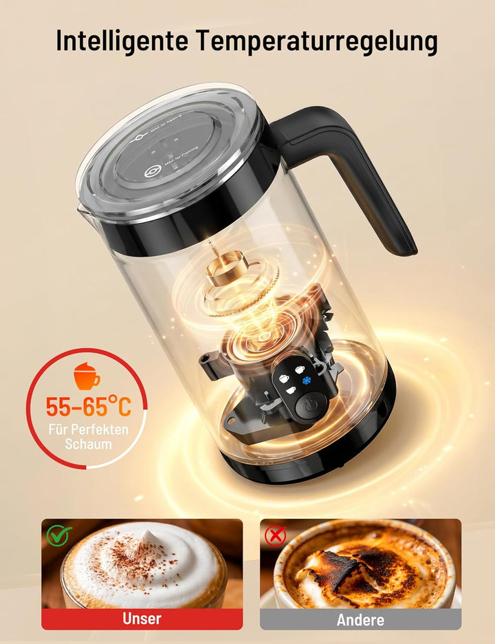 PARIS RHÔNE Milchaufschäumer Elektrisch 400ml, 4-in-1 Milchschäumer Kalt- & Heissschaum für Latte, C