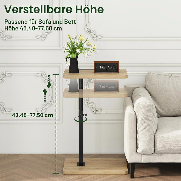 IBUYKE Beistelltisch C Form, 360° Rotierbarer und Höhenverstellbar Sofatisch, Couchtisch für schmale