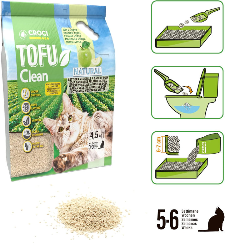 Croci Tofu Clean Katzenstreu mit grünem Duft, biologisch abbaubar, 100% pflanzlich, langanhaltend, g