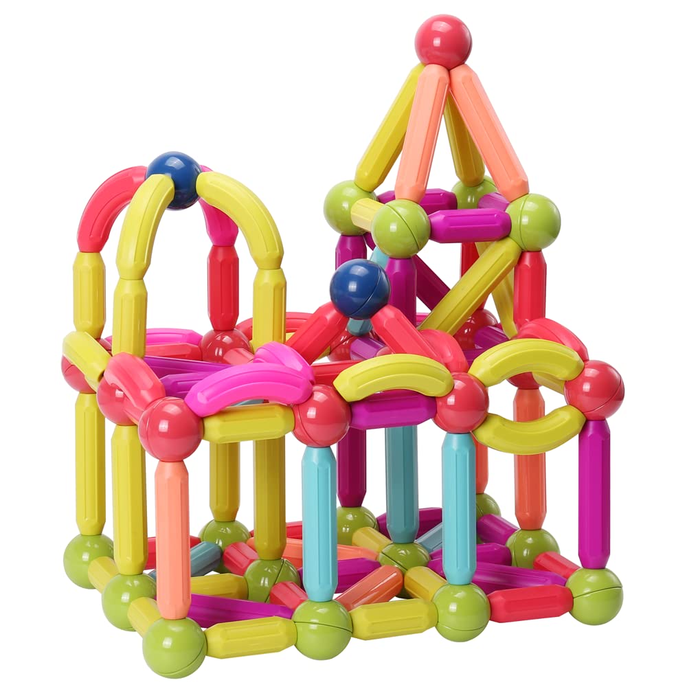 ROUSKY Magnetische Spielzeugbausteine Set,Magnet Building Sticks Set, Bausteine Fliesen, STEM Stapel