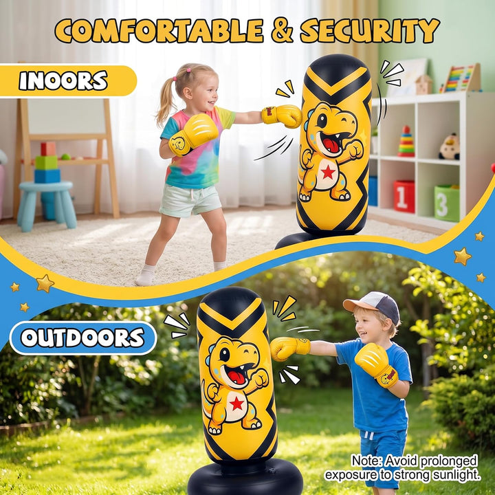 Boxsack für Kinder, Qoosea 130cm Standboxsack Stehender Aufblasbarer Gelb, Gelb