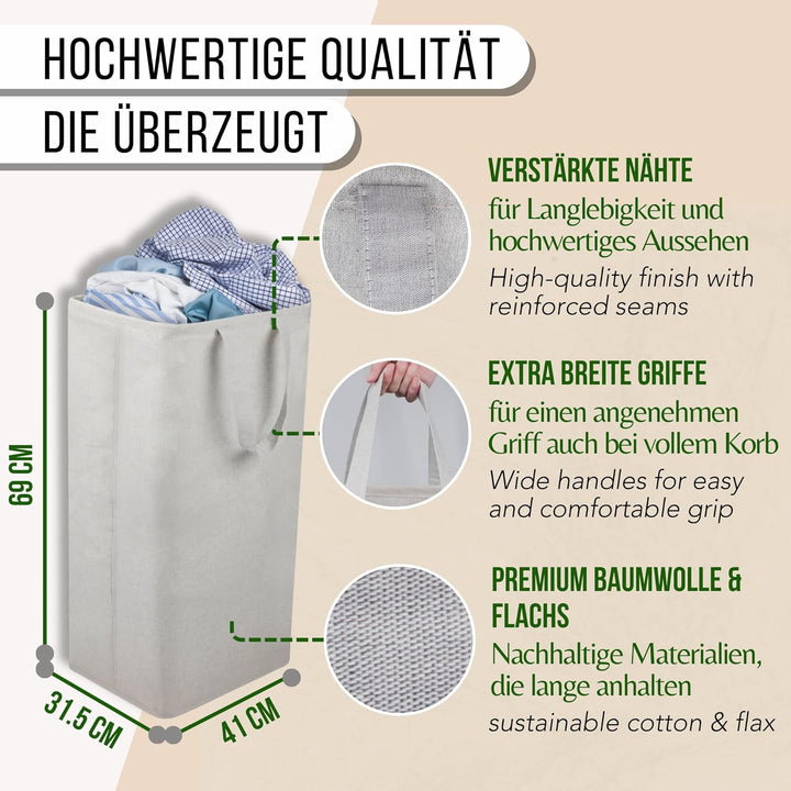 Wäschesammler 100 Liter Hell Grau Faltbarer Wäschekorb Organizer mit erweitertem Griff, Wäschesammle