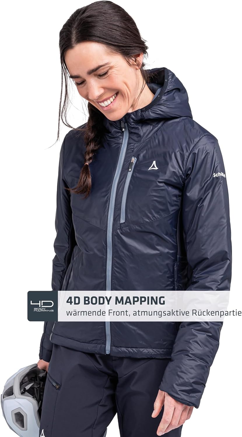 Schöffel Damen Ins Hybrid Black Raven L, leichte MTB Jacke mit 4 D Body Mapping, atmungsaktive, wärm