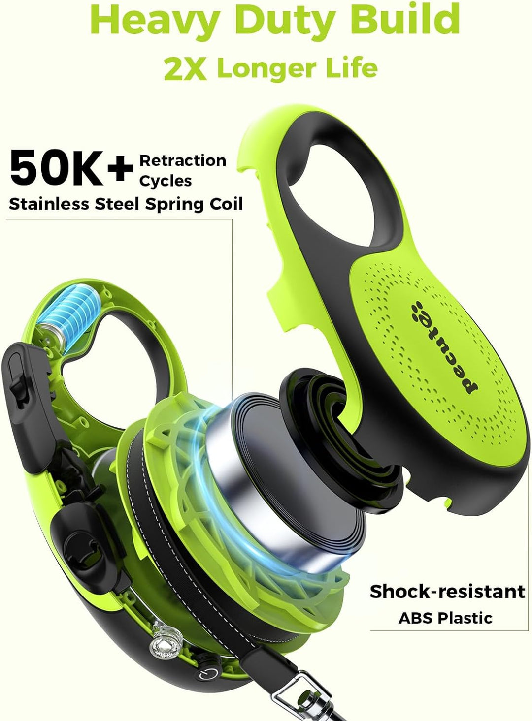 Pecute Hundeleine 8m, Rollleine für Hunde mit LED-Licht, 360° Verknotungsfreier verlängerter Leine,