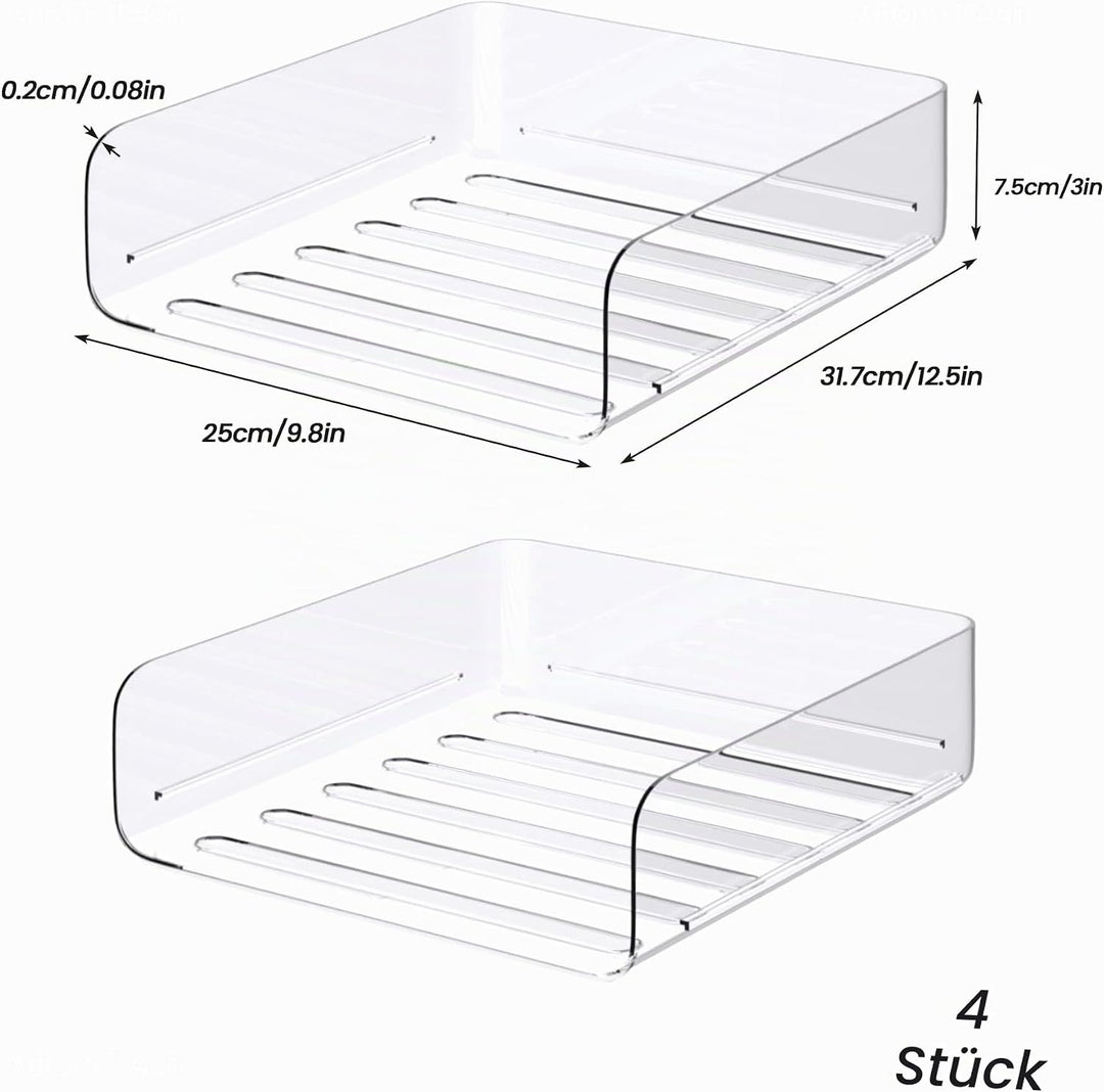Tomorotec Schreibtisch-Briefablage-Set, 4er-Pack, Frontlader, A4-Grösse, transparent, PET, stapelbar