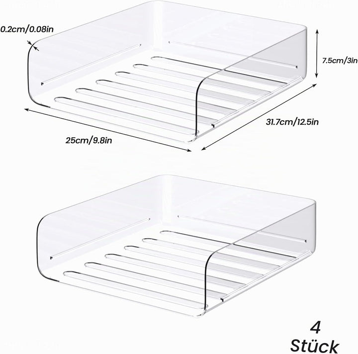 Tomorotec Schreibtisch-Briefablage-Set, 4er-Pack, Frontlader, A4-Grösse, transparent, PET, stapelbar