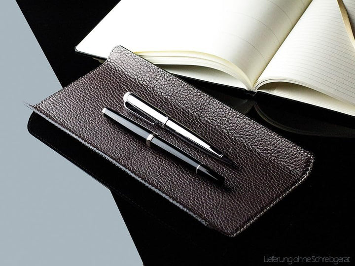 DELMON VARONE - Federschale aus Premium Leder Soft Grain braun - Echtleder Stiftablage für Kugelschr