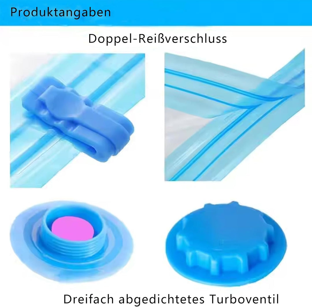 12 Stück Vakuumbeutel für Kleidung mit luftdichtem Ventil und Handpumpe Vakuum (6x50x70cm/4x60x80cm/