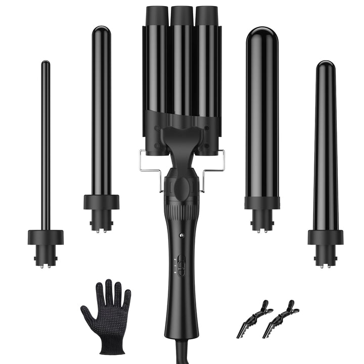 Lockenstab 3 Fässer Welleneisen Lockenstab 5 in 1 Keramikbeschichtung 5 Zubehörteile 10–32 mm Locken