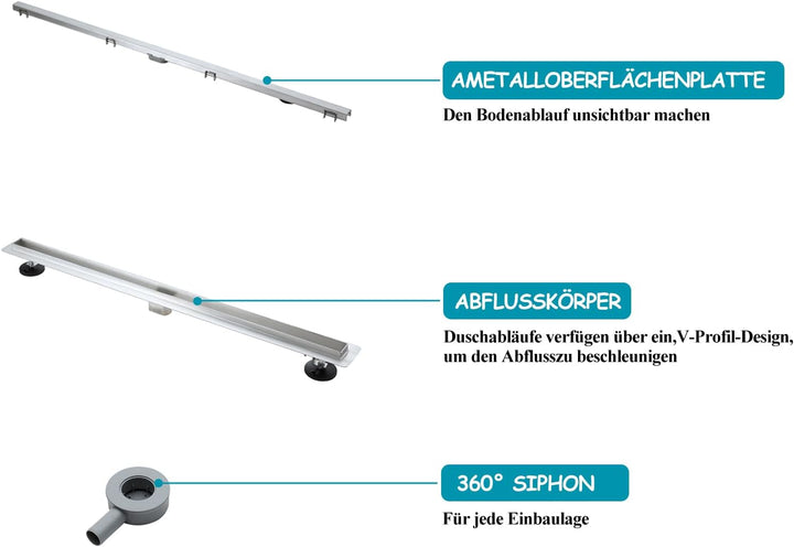 60cm Duschrinne Edelstahl– Superflache Linienentwässerung, 60cm