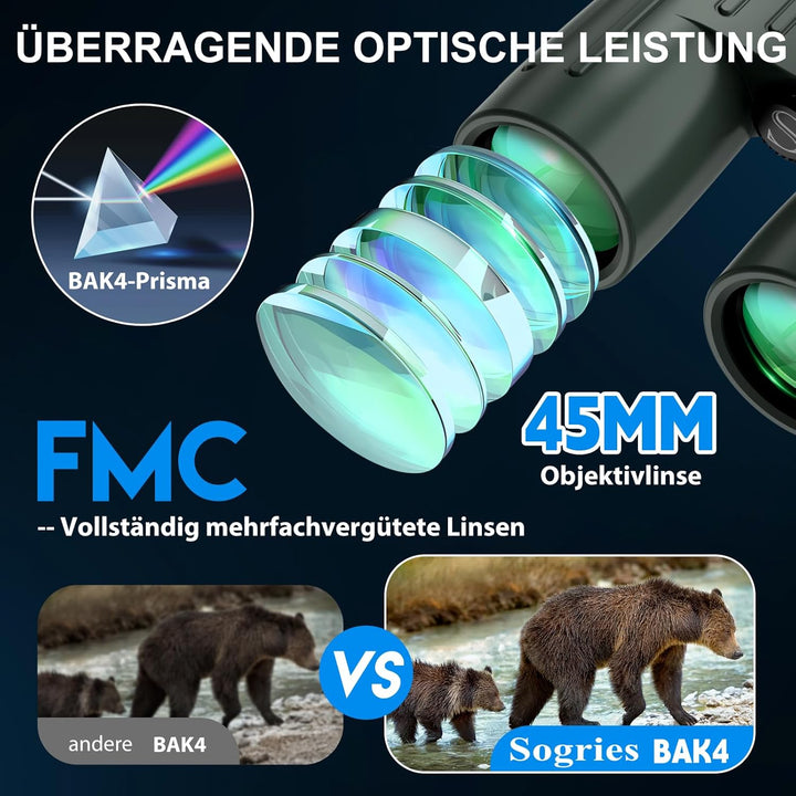 14x45 Fernglas für Erwachsene, leistungsstark, professionelles HD-Fernglas zur Vogelbeobachtung, Jag