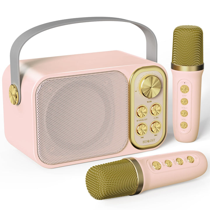 BESCOST Karaoke Maschine mit 2 Mikrofonen, Mini Karaoke Anlage mit 7 Stimmeffekten, tragbare Bluetoo
