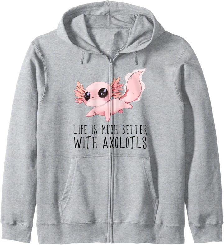Life is much better with Axoltotls Wasserfarben Süss Magisch Kapuzenjacke
