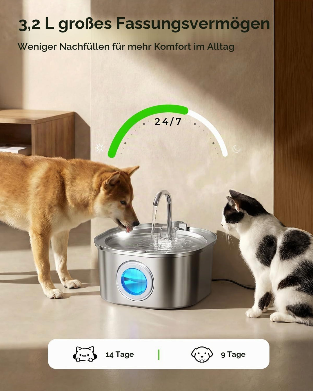 PEKTACO Katzen-Wasserbrunnen, Haustier-Wasserbrunnen für Katzen/Hunde im Innenbereich, Edelstahl-Kat