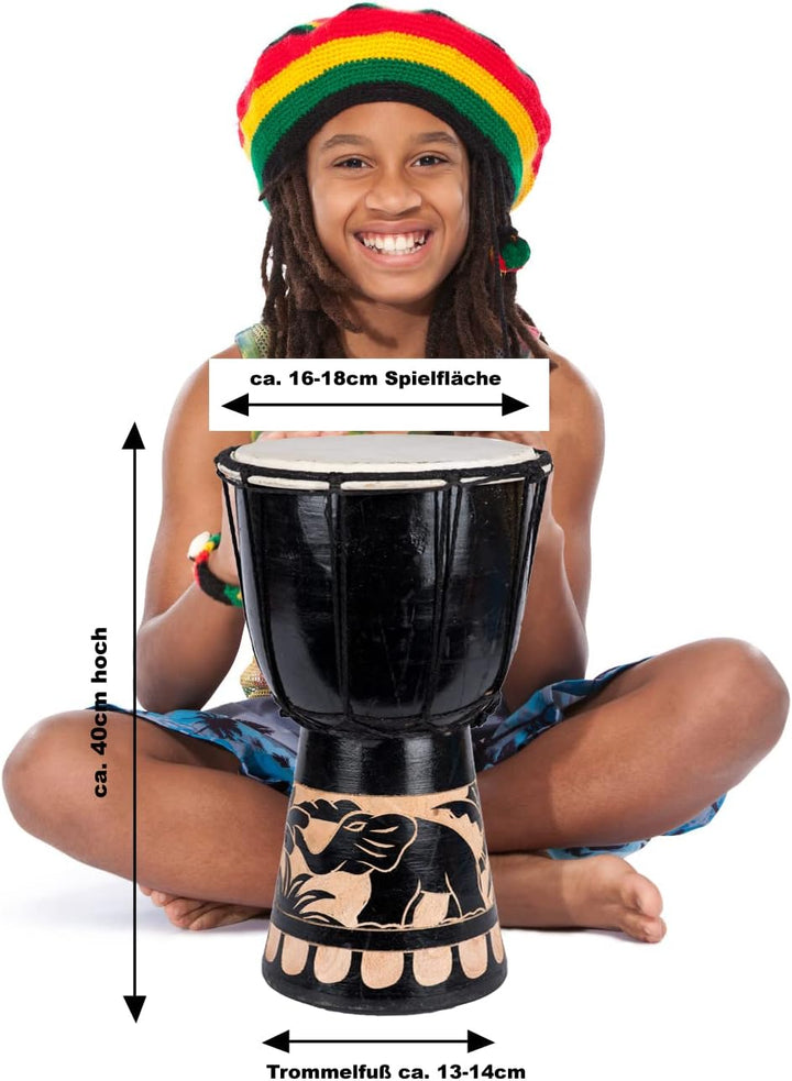40cm Grosse Djembe Trommel Bongo Drum Elefant Schwarz Fair Trade