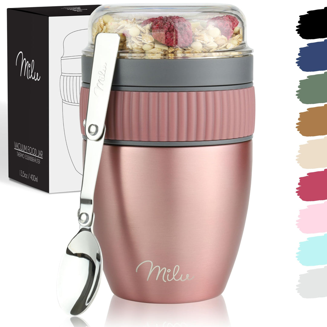 Milu Müslibecher to go 400ml MüsliMax I isolierter Edelstahl Joghurtbecher für Müsli I auslaufsicher