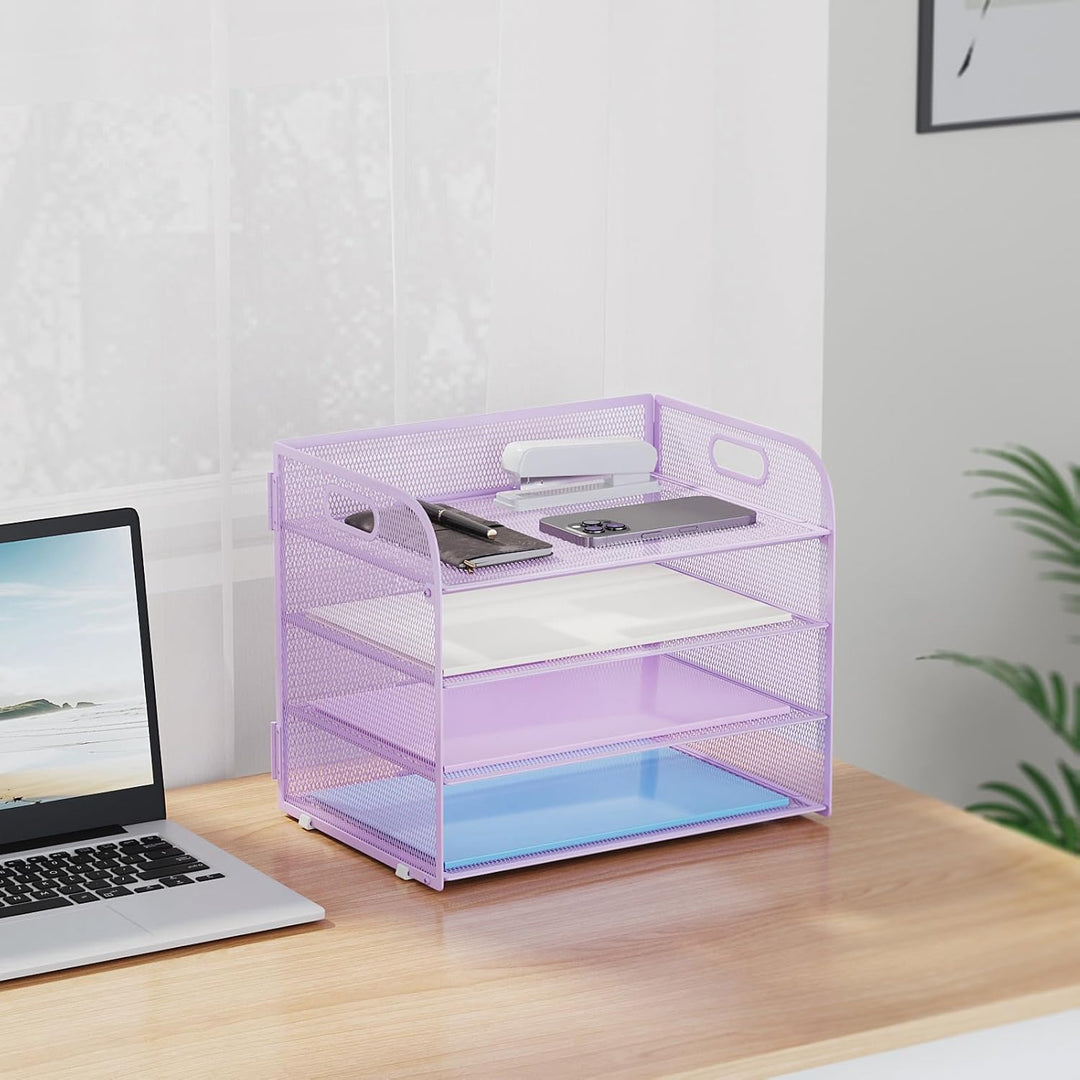 Marbrasse Schreibtisch Ablagen Organizer,4-Stufige Brief Papier Ablage mit Griff,Metall Gitter Desig