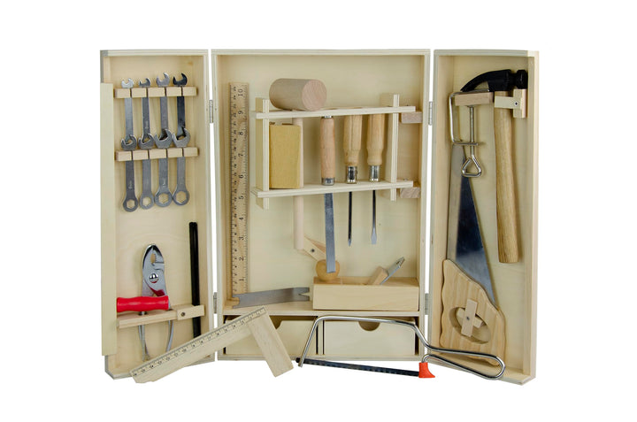 Pebaro 462 Starter Werkzeugkasten für Kinder, 25 Teile in Holzbox, kompakter Holzschrank mit Zubehör