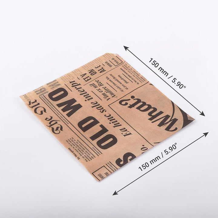 Oldnews Lebensmitteltüten, Speisetüten, Partytüten aus Papier, 150 x 150 mm, für Burger und Pommes (
