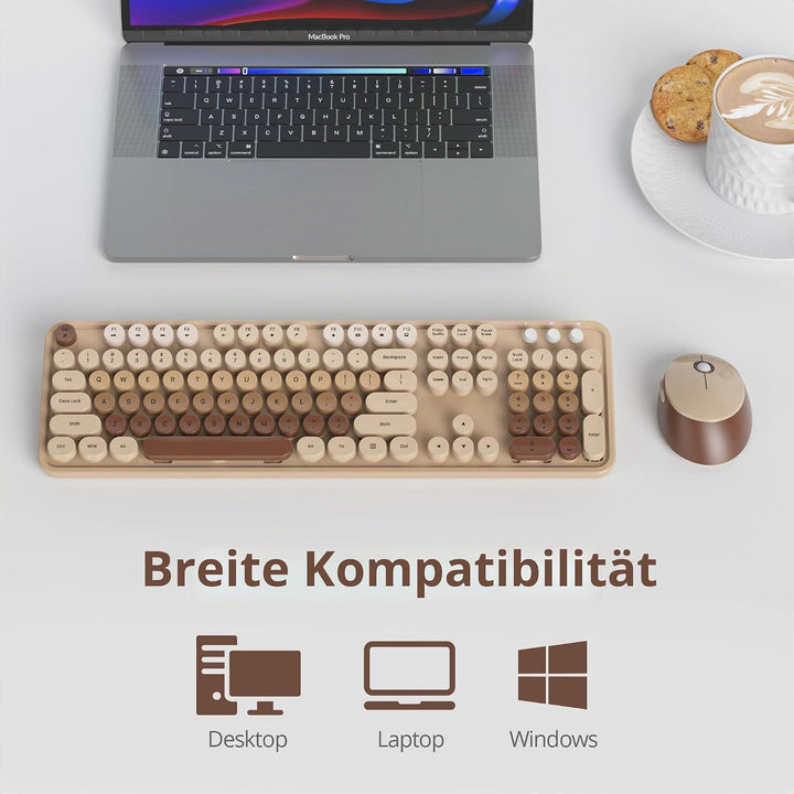SbocKeeb Kabellose Tastatur und Maus, 104 Schreibmaschinen Tastatur in Voller Grösse mit Nummernbloc