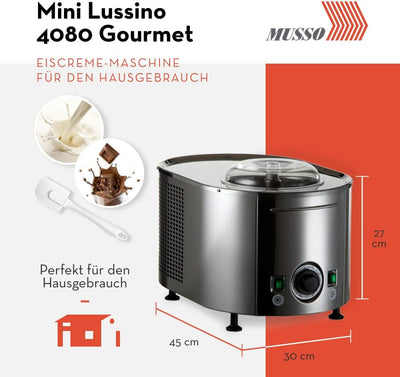 Musso Mini Lussino 4080 Gourmet Eiscreme-Maschine mit 2 Aromen und Silikonspatel | Italienische Eisc