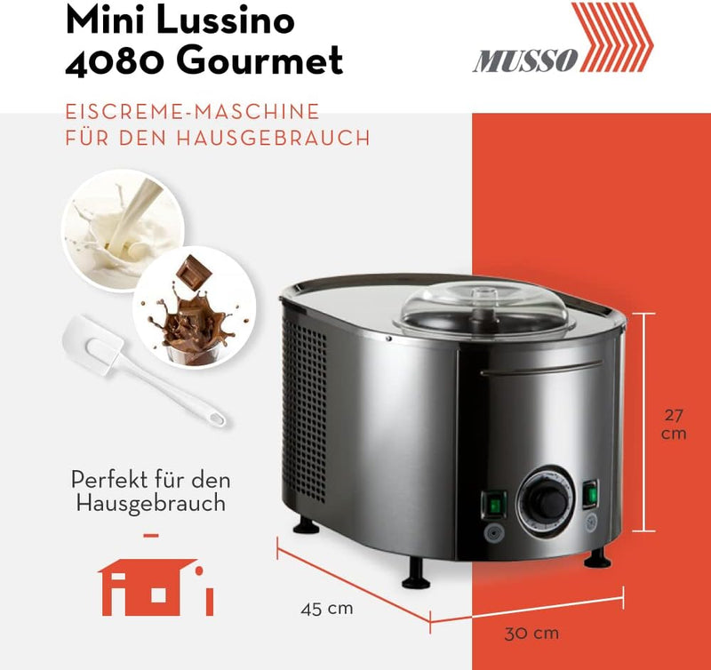 Musso Mini Lussino 4080 Gourmet Eiscreme-Maschine mit 2 Aromen und Silikonspatel | Italienische Eisc