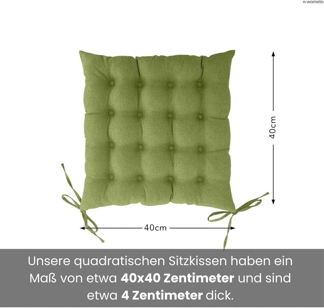wometo 4er Set Sitzkissen Stuhl40x40 - grün grasgrün Sitzauflage Auflage Polster Stuhlkissen Sitzpol