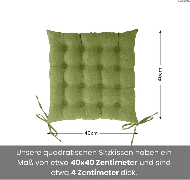 wometo 4er Set Sitzkissen Stuhl40x40 - grün grasgrün Sitzauflage Auflage Polster Stuhlkissen Sitzpol