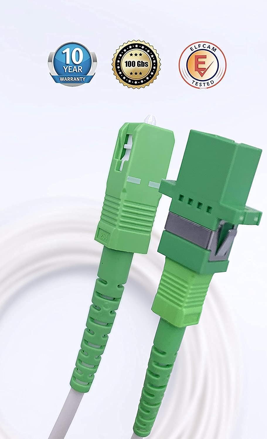 Elfcam® - 15m Glasfaserkabel SC/APC auf SC/APC Simplex Singlemode, Lieferung mit LWL Adapter, LWL ka