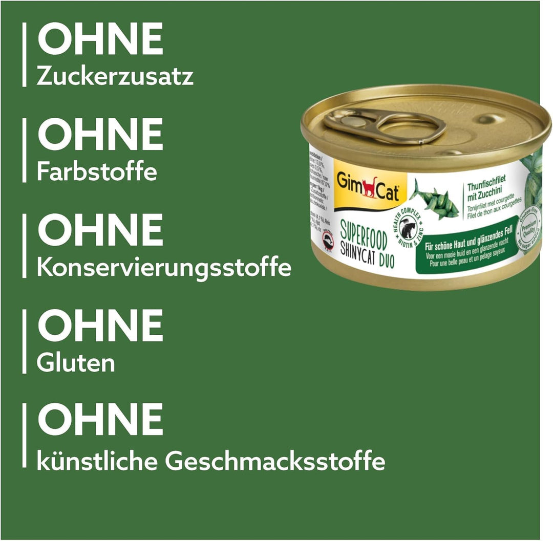 GimCat Superfood ShinyCat Duo Thunfisch mit Zucchini - Katzenfutter mit saftigem Filet ohne Zuckerzu