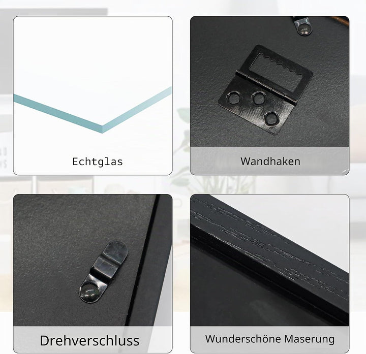 GMFrames 11x11 Anstecknadel-Vitrine mit Echtglas, Schaukasten für Wand und Tisch, Steckraster Schwar