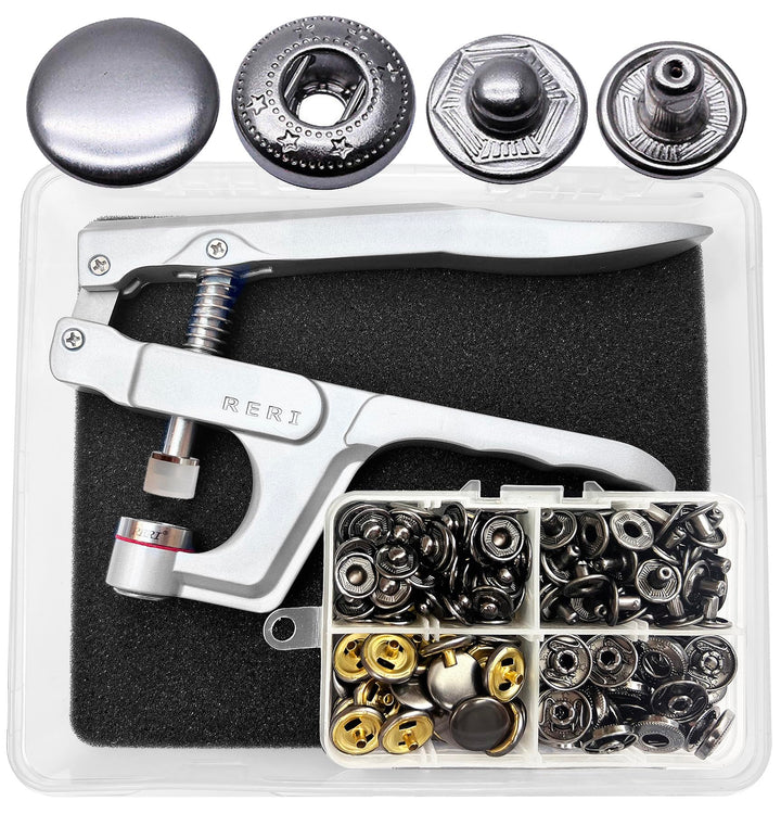 RERI Druckknöpfe mit Zange 40set 15mm Schwarz Druckknöpfe für Lederhandwerksjacke Handtasche Briefta