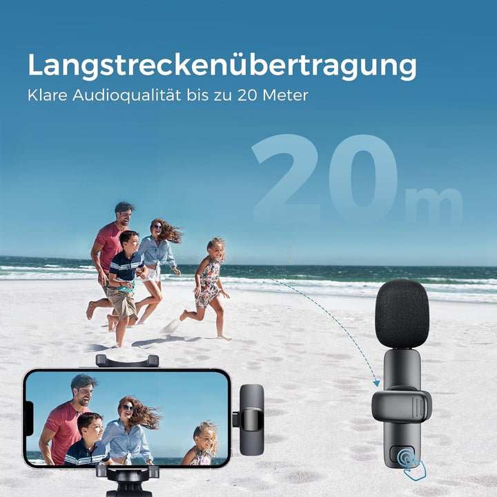 YRF Kabelloses Lavalier Mikrofon für iPhone, Mikrofon handy, mini Mikrofon, USB C/Lightning Mikrofon
