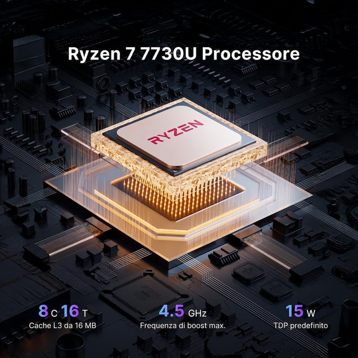 BOSGAME P4 Ultra Windows 11 Pro Business Mini-PC AMD Ryzen 7 7730U, 8 Kerne, 16 Threads, bis zu 4,5