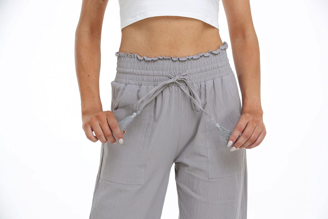 Famulily Leinenhose Damen Sommer Weites Bein High Waist Palazzo Freizeithose Stoffhose Yogahose Mit