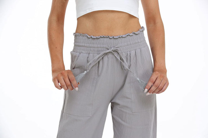 Famulily Leinenhose Damen Sommer Weites Bein High Waist Palazzo Freizeithose Stoffhose Yogahose Mit
