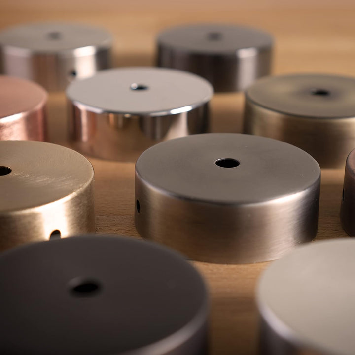 AMARCORDS - 3 Baldachin rosetten aus Metall, Farbe KUPFER, Lampengehäuse komplett mit Kabelklemmenzu