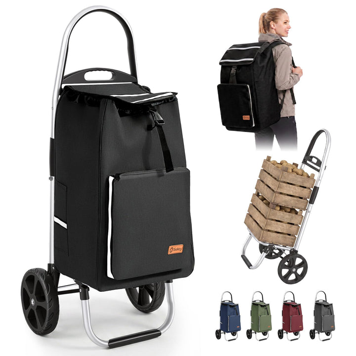 Sekey Einkaufstrolley klappbar, 3-in-1 Einkaufswagen (Trolley, Sackkarre & Rucksack), mit leichtem A