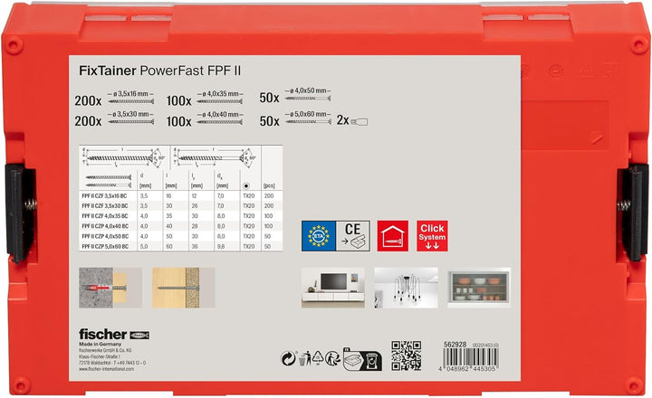 fischer FIXtainer PowerFast II Spanplattenschraube, vorsortierte Sortimentsbox mit 700 Schrauben und